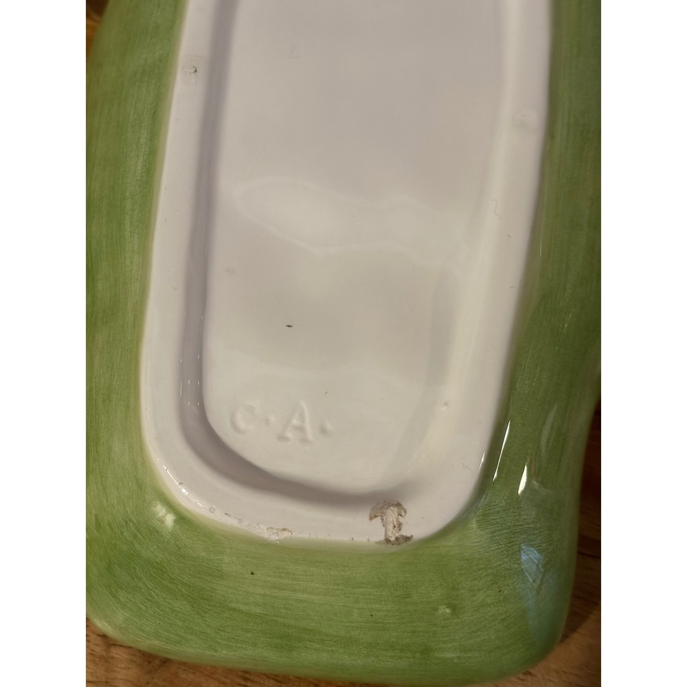 Vintage Golf Bag Ceramic Trinket Dish Hand Painted Green Orange Catchall Tray - Picture 5 of 6